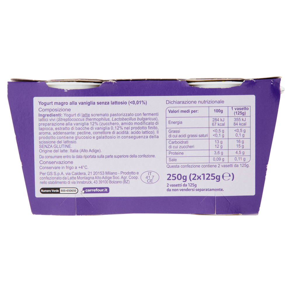 Carrefour Classic No Lactose!* Yogurt Magro Vaniglia 2 x 125 g