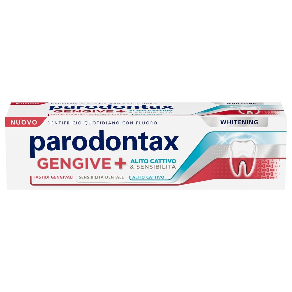 Parodontax Gengive + Whitening, Dentifricio Alito Cattivo e Sensibilit&agrave;, 75ml