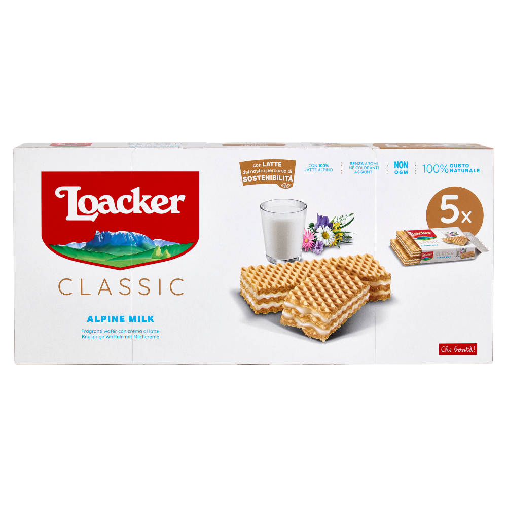 Loacker Classic Alpine Milk Wafer con crema al Latte Alpino non OGM Wafers 45gx5