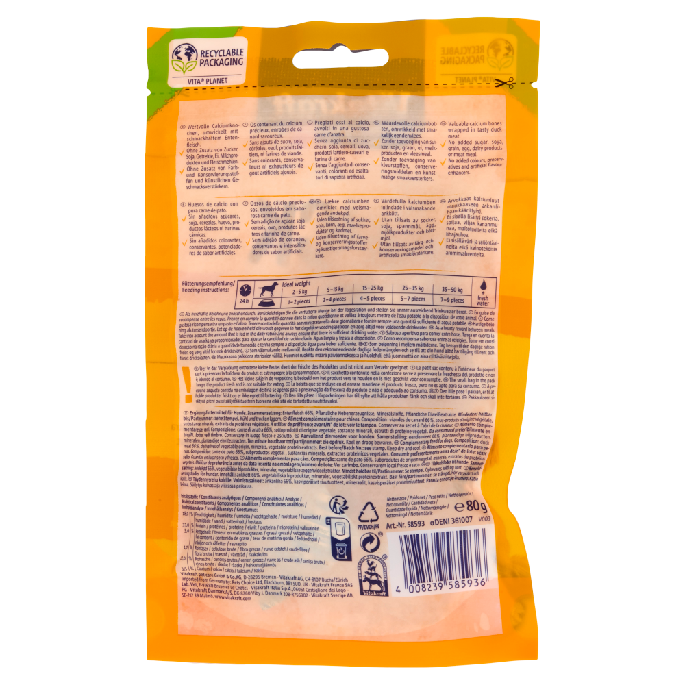 Vitakraft pure Duck Bonas Ossi al calcio con carne di anatra 80 g