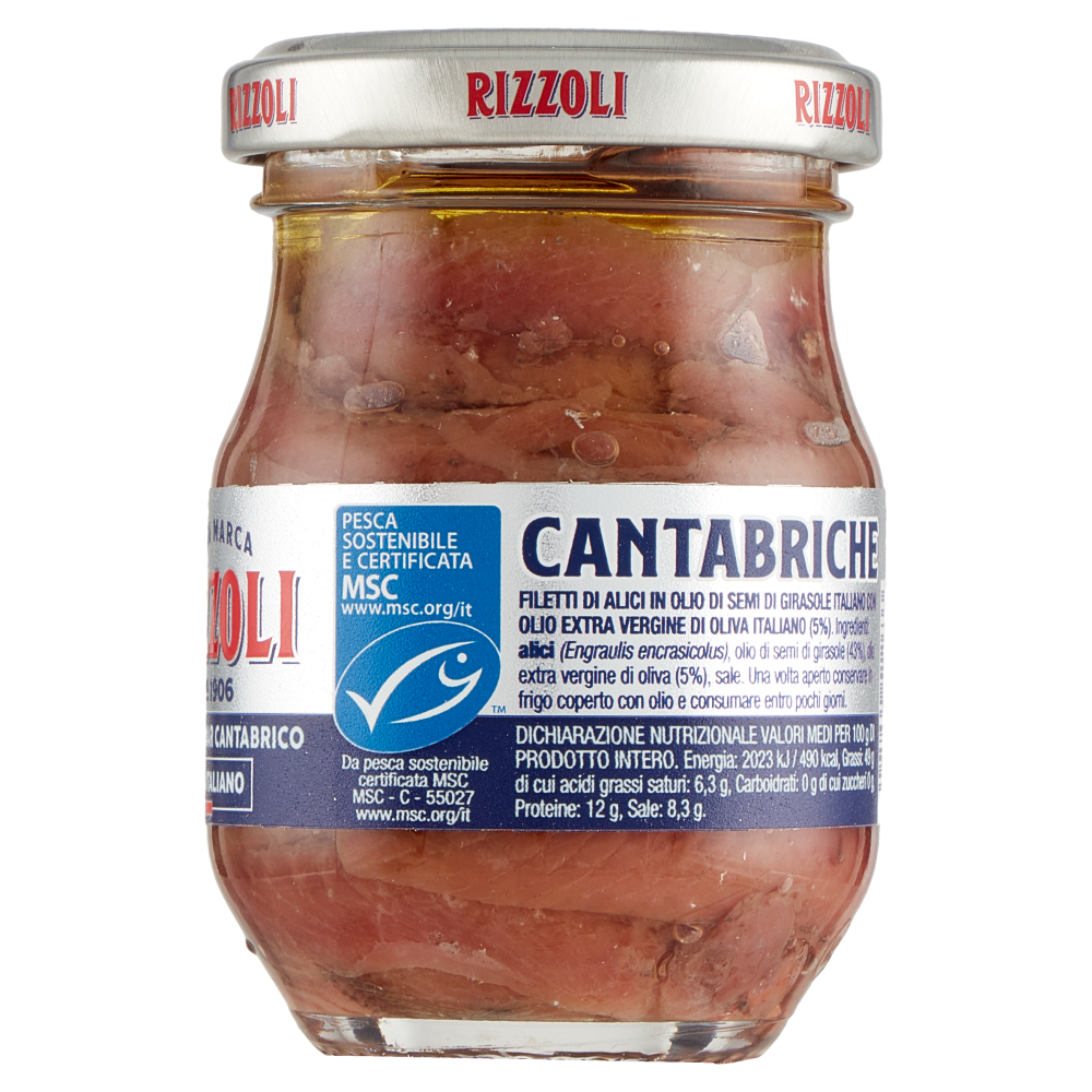 Rizzoli Filetti di Alici del Mar Cantabrico in Olio 100% Italiano 80 g