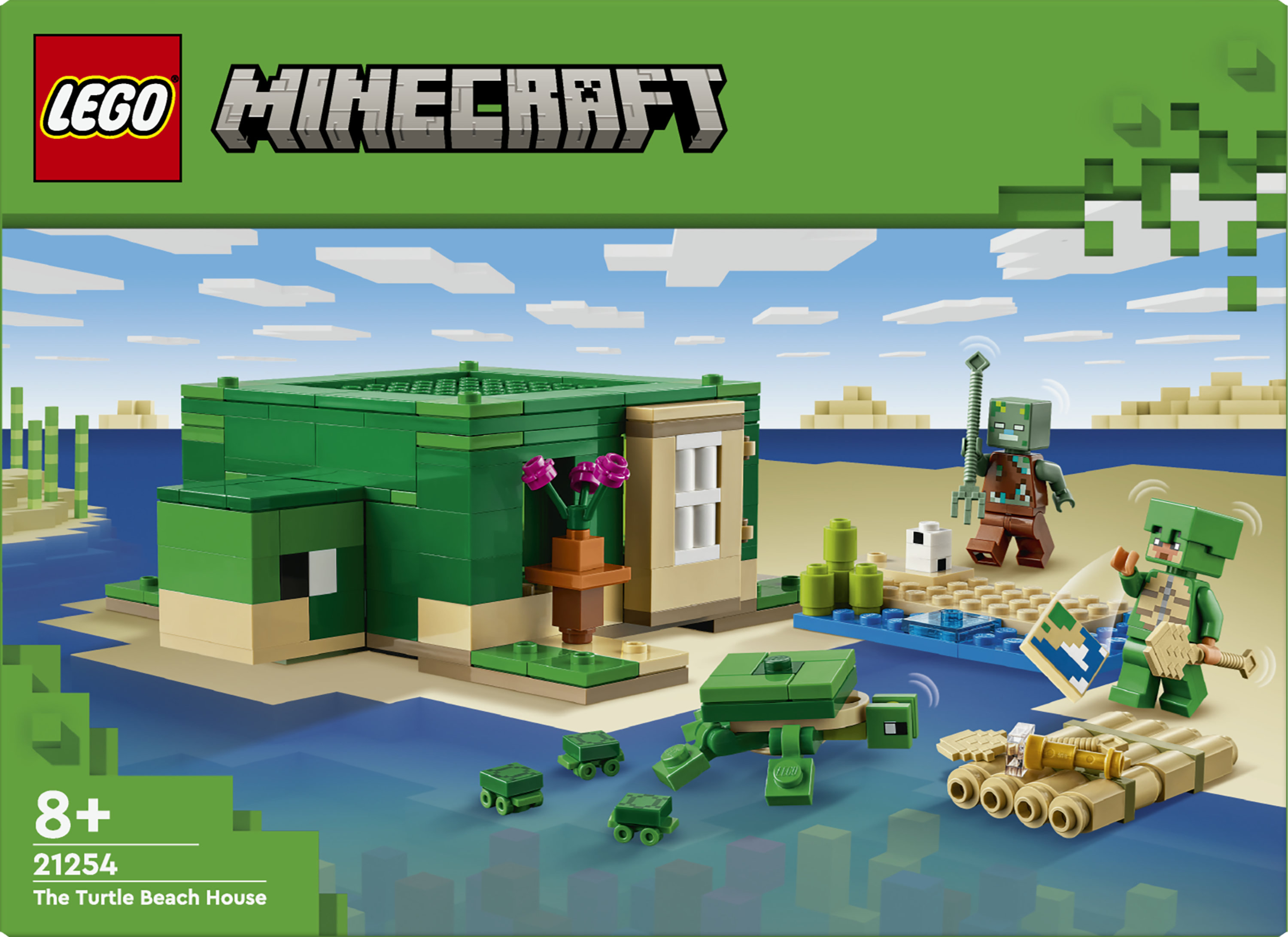 LEGO Minecraft 21254 Beach House della Tartaruga, Casa Giocattolo da Costruire per Bambini di 8+ Anni con Personaggi e Animali