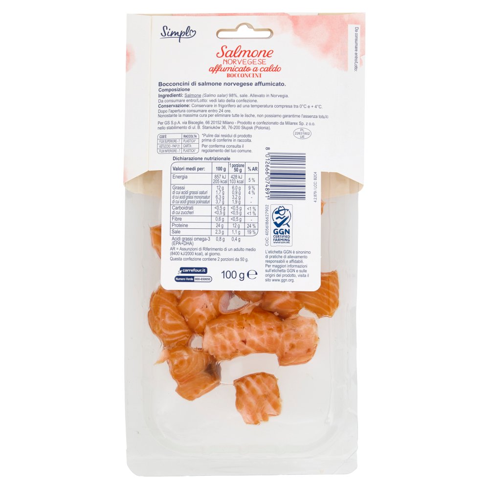 Simpl Salmone Norvegese affumicato a caldo Bocconcini 100 g