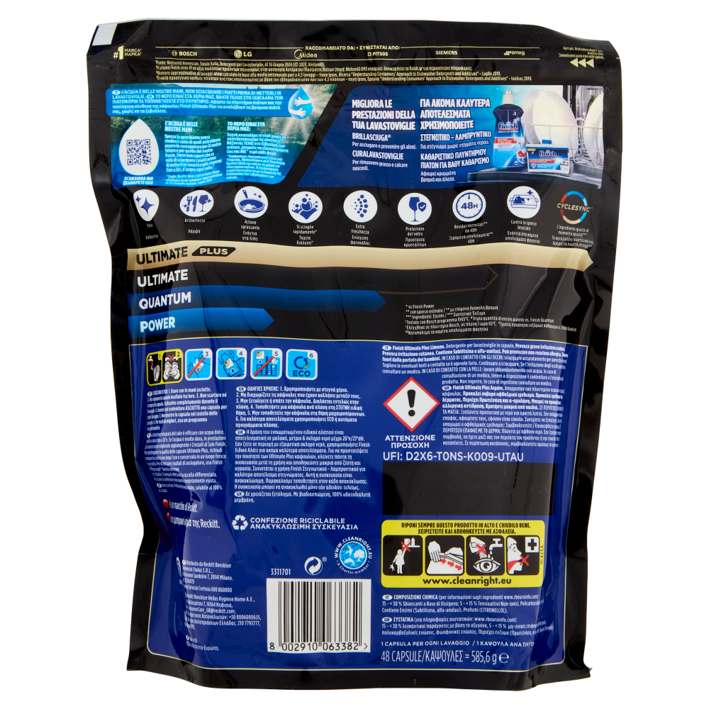 Finish Ultimate Plus Limone pastiglie lavastoviglie 48 lavaggi 585,6 g