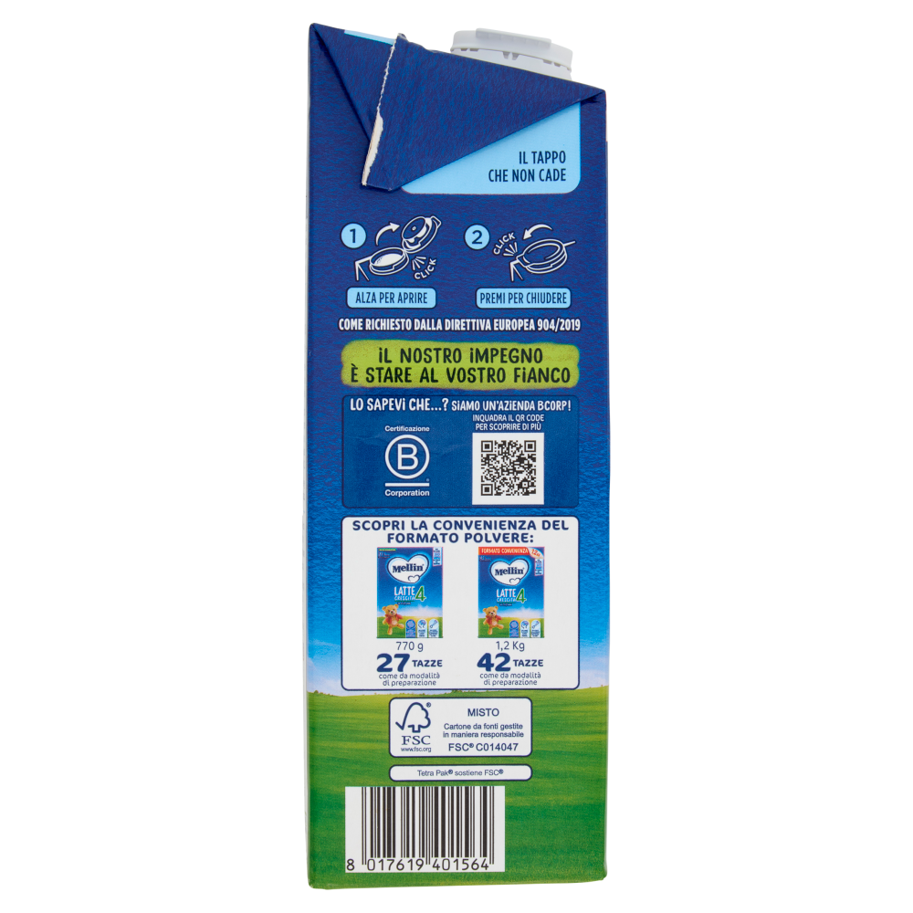 MELLIN 4 - Latte di Crescita Liquido, dal 24° mese compiuto al 36°, Fonte di Ferro, 1L