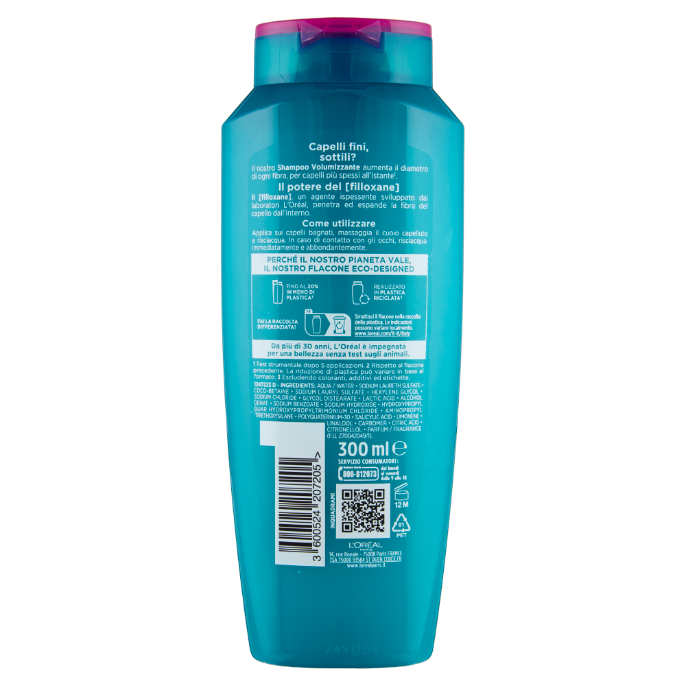 Elvive Fibralogy Shampoo Volumizzante, per Capelli Fini, Sottili, 300 ml