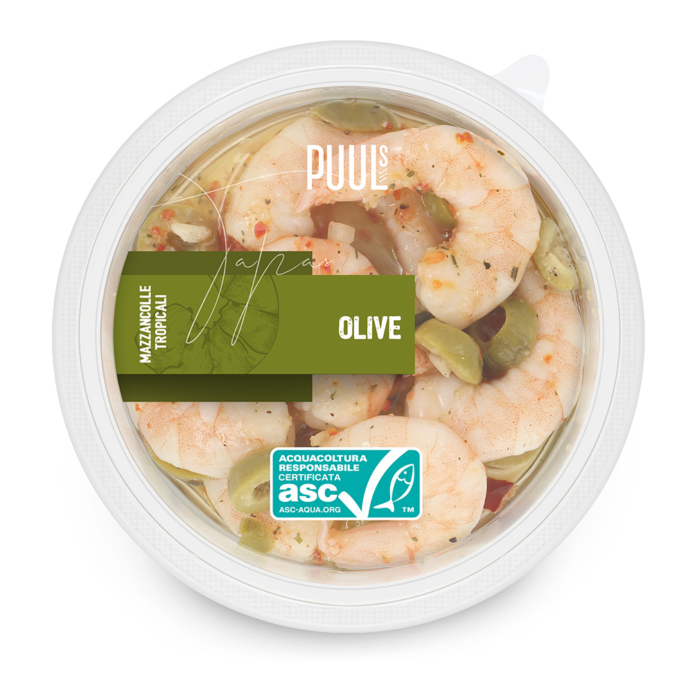 Gamberi Tropicali Cotti, Sgusciati, Marinati con Olive