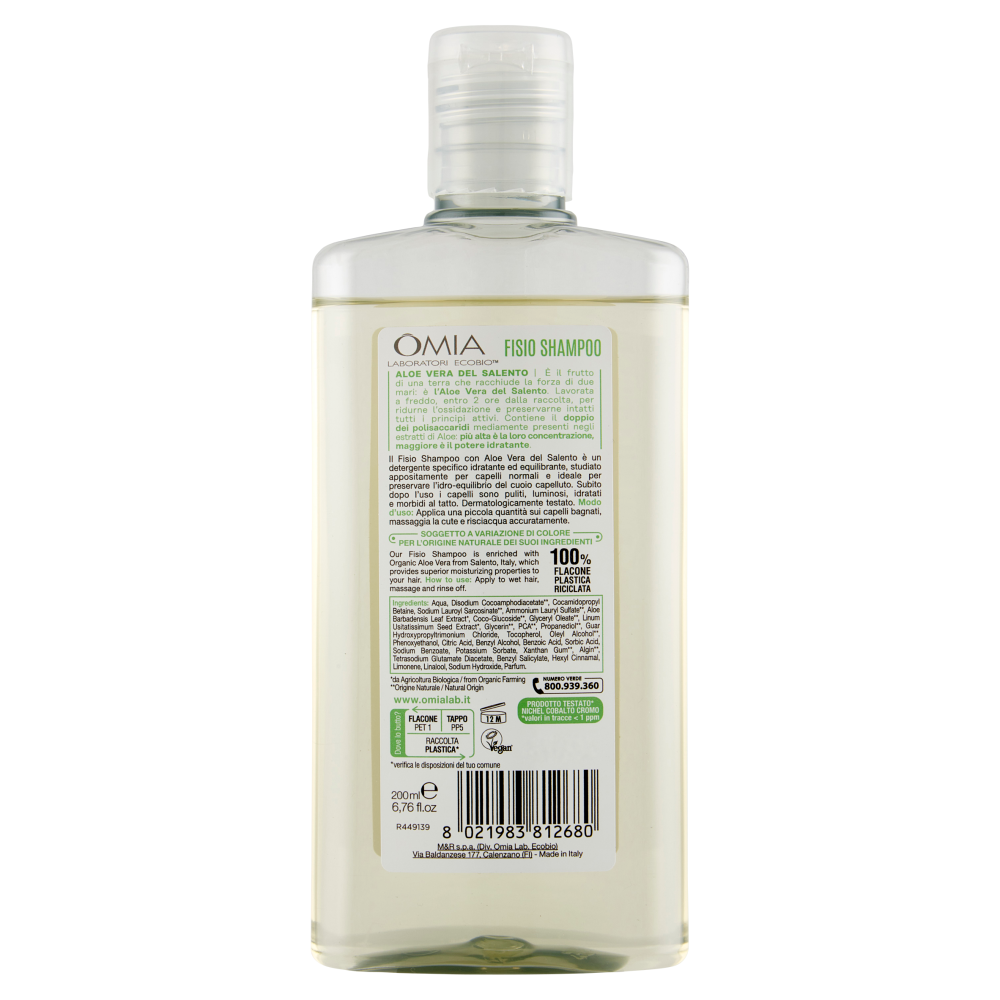 Omia Laboratori Ecobio Fisio Shampoo ecobiologico aloe vera del Salento Idratante 200 ml