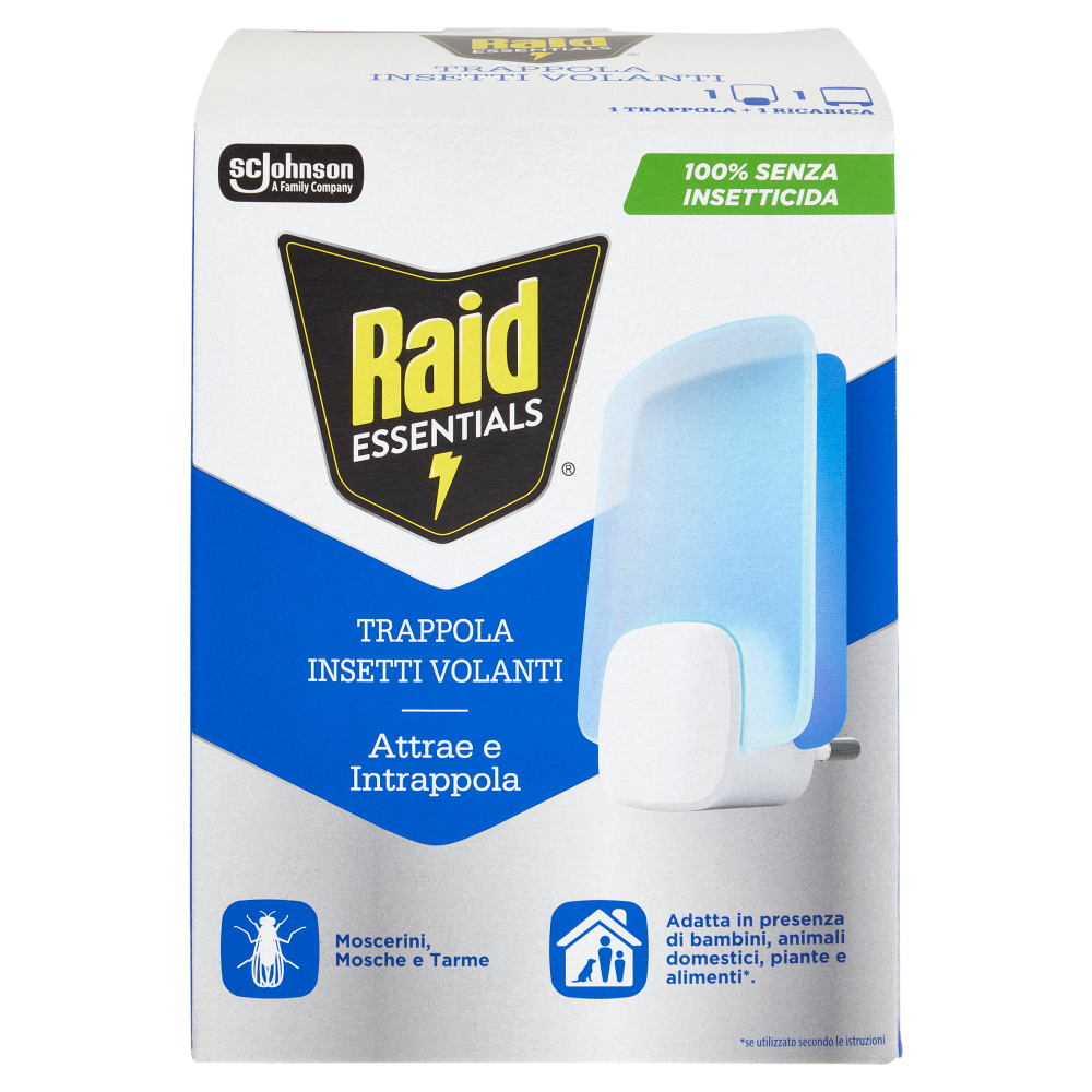 Raid Essentials Trappola Insetti Volanti; Moscerini, Mosche e Tarme, 100% Senza Insetticida, 1B+1R