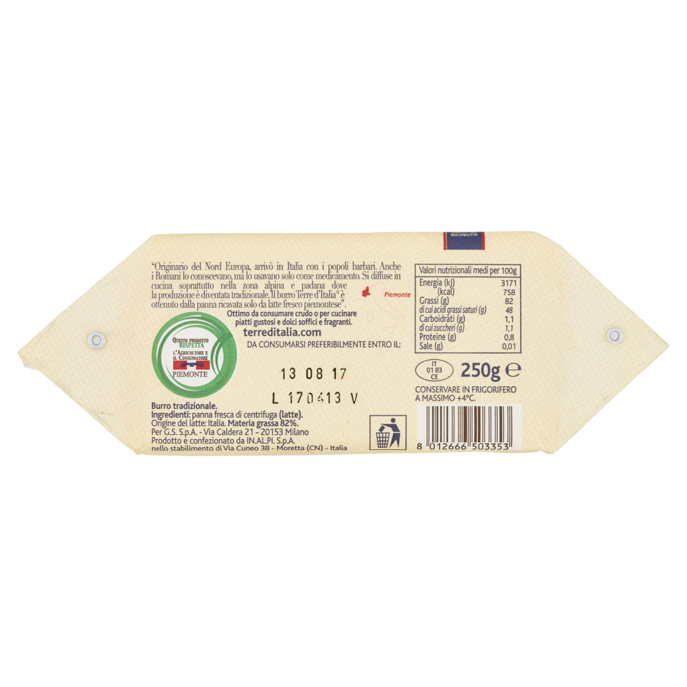 Terre d'Italia Burro tradizionale del Piemonte 250 g