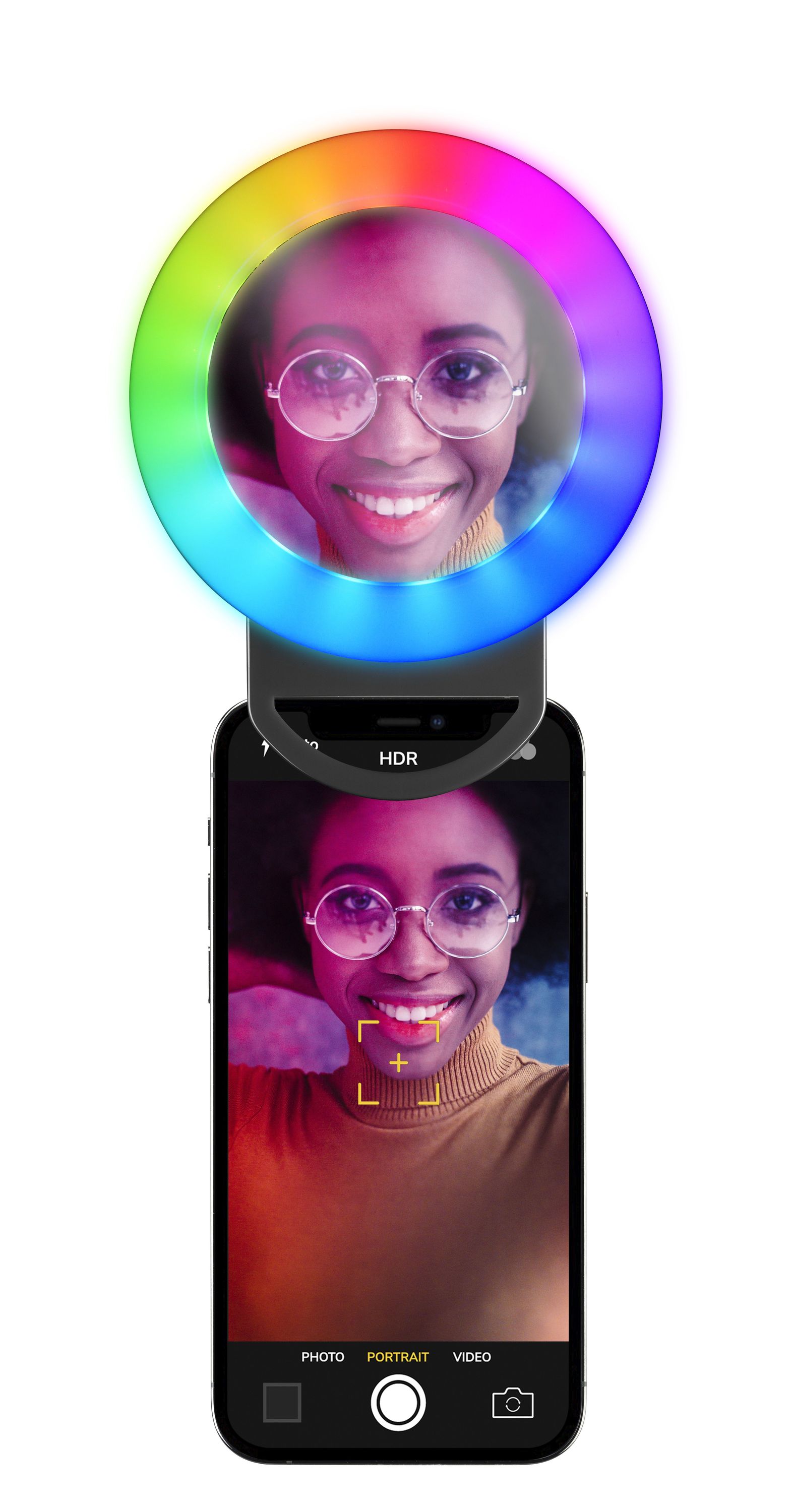 Tech Pop Selfie Ring Pocket Multicolor - Universale Anello led a clip con modalit&agrave; RGB a luminosit&agrave; regolabile e specchio integrato.