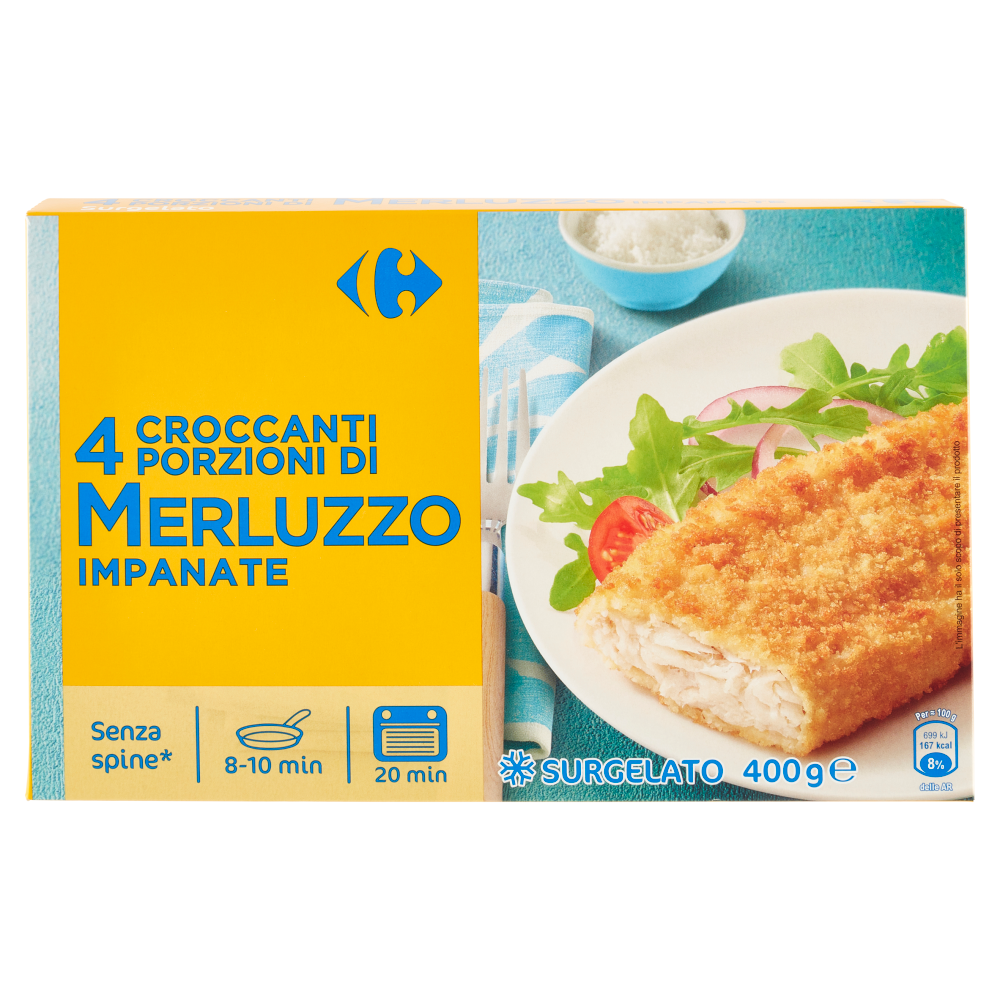 Carrefour 4 Croccanti Porzioni di Merluzzo Impanate Surgelato 4 x 100 g