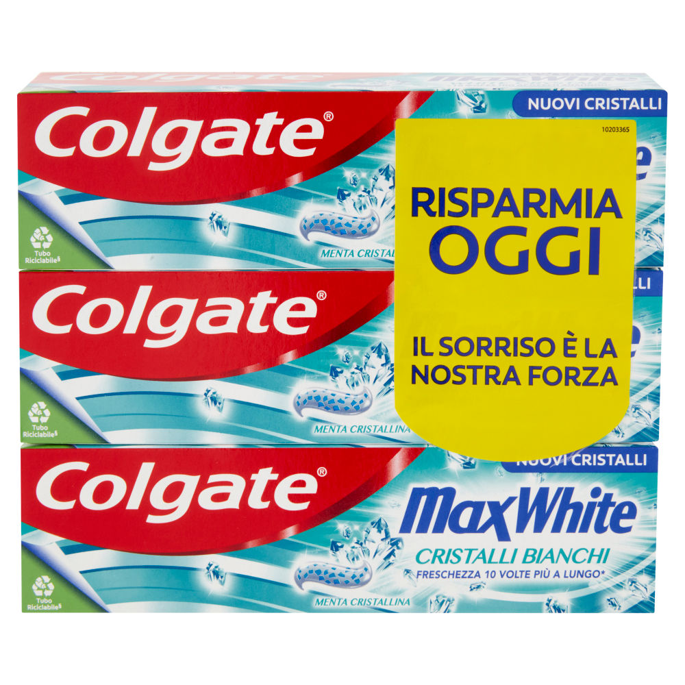 Colgate dentifricio sbiancante Max White Cristalli Bianchi 3x75 ml