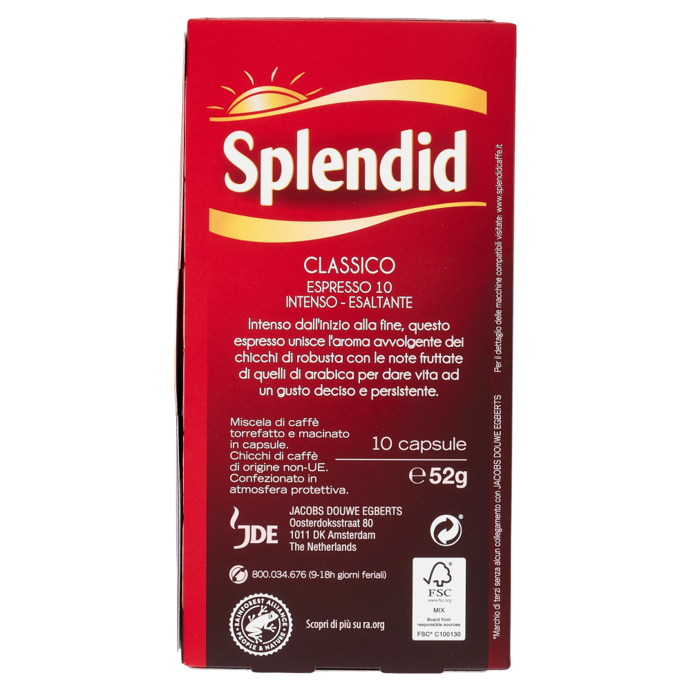 Splendid Classico 10- 10 Capsule Caffè Compatibili con Macchine Nespresso*® Original 52g