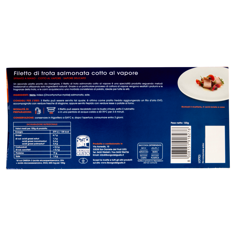 Il Borgo del Gusto Filetto di trota salmonata cotto al vapore 120 g