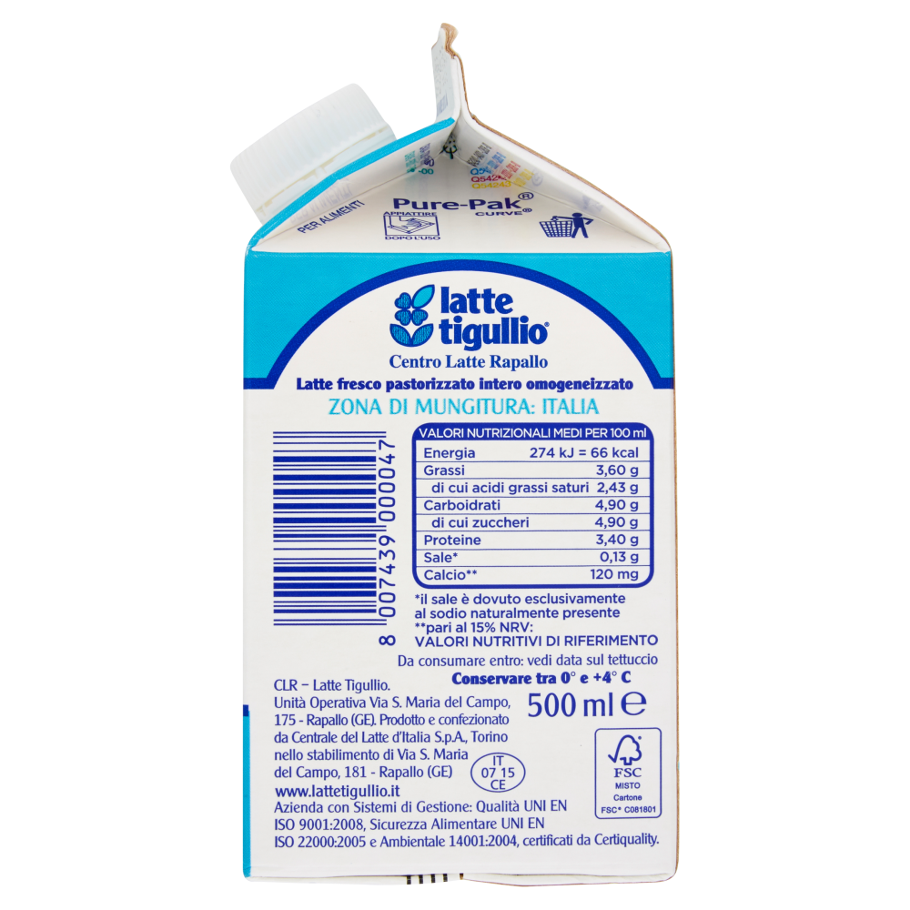 latte tigullio latte fresco pastorizzato Intero 500 ml