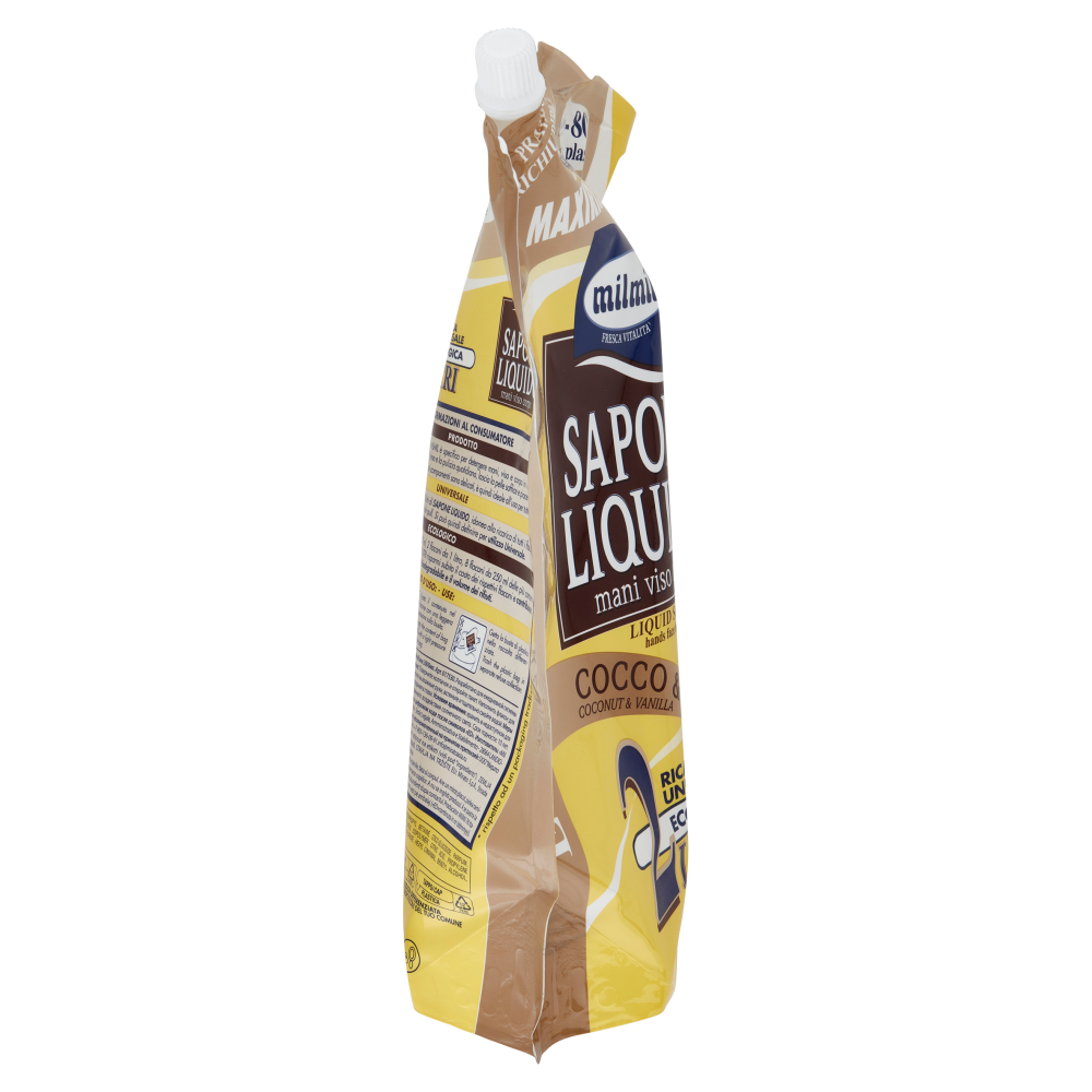 milmil Sapone Liquido Cocco & Vaniglia Ricarica Universale Ecologica 2 Litri