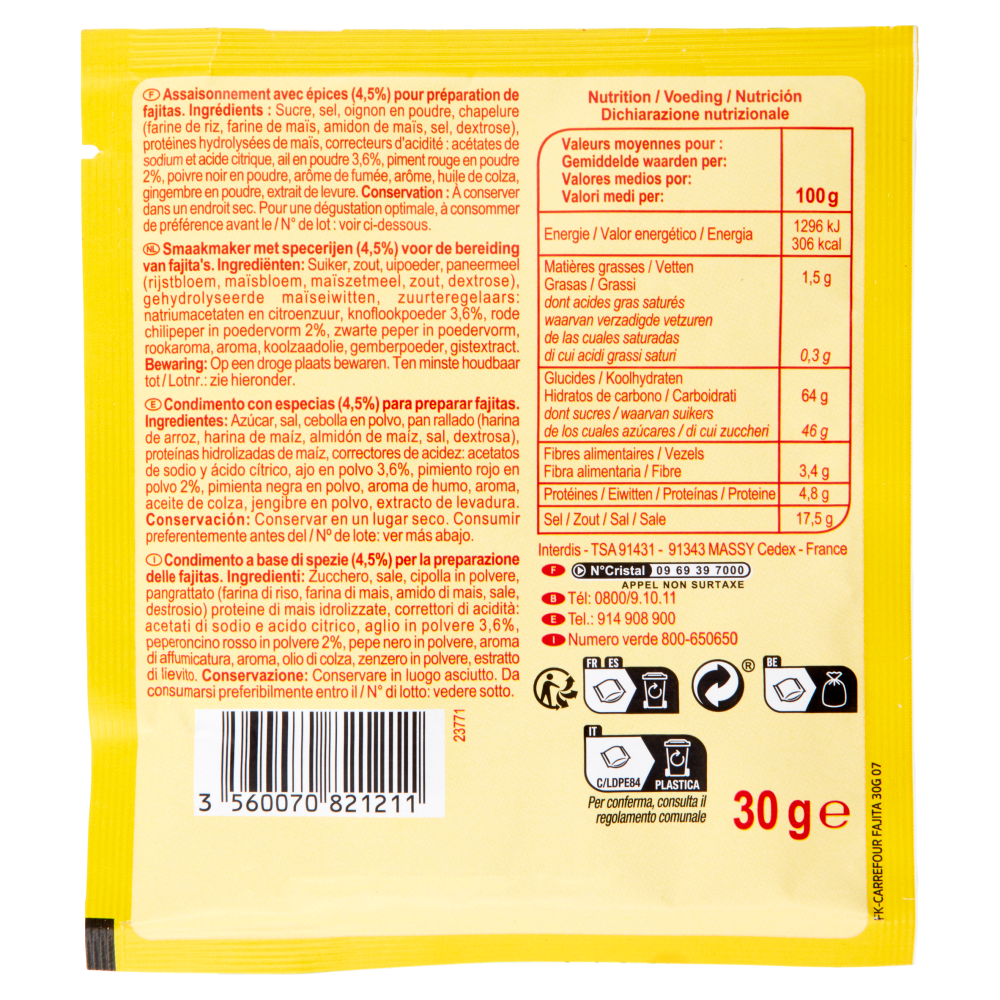 Carrefour Sensation Mélange d'Éspices pour Fajitas 30 g