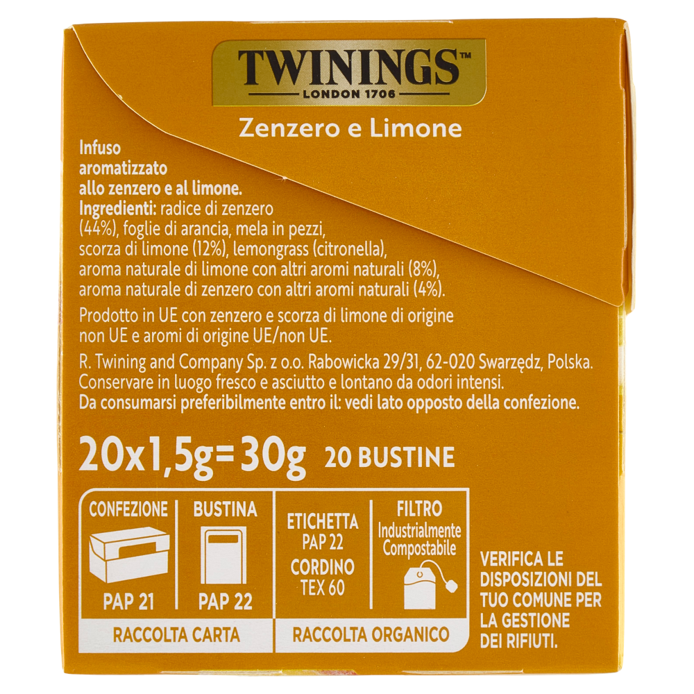 Twinings Zenzero e Limone Infuso Sensations 20 filtri 30 g