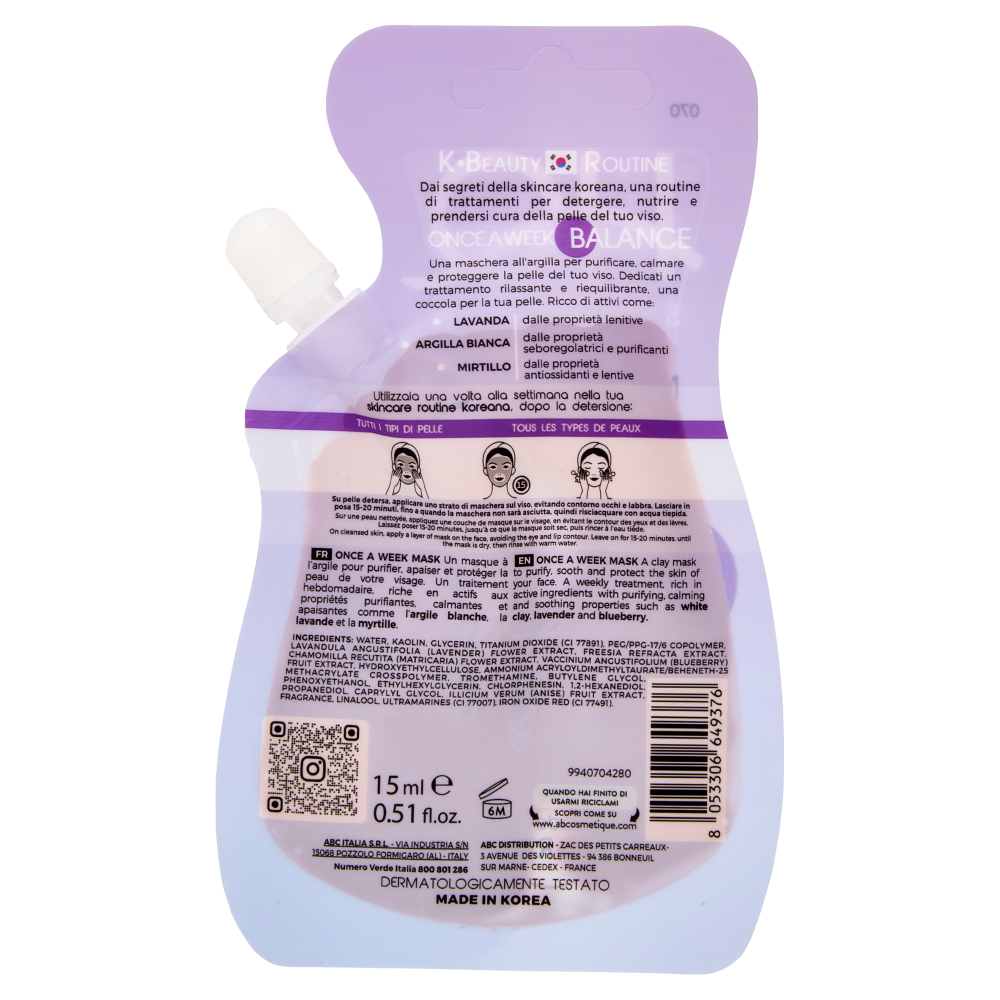 HQ Skin Care Maschera Riequilibrante Once a Week Balance Argilla / Lavanda 15 ml