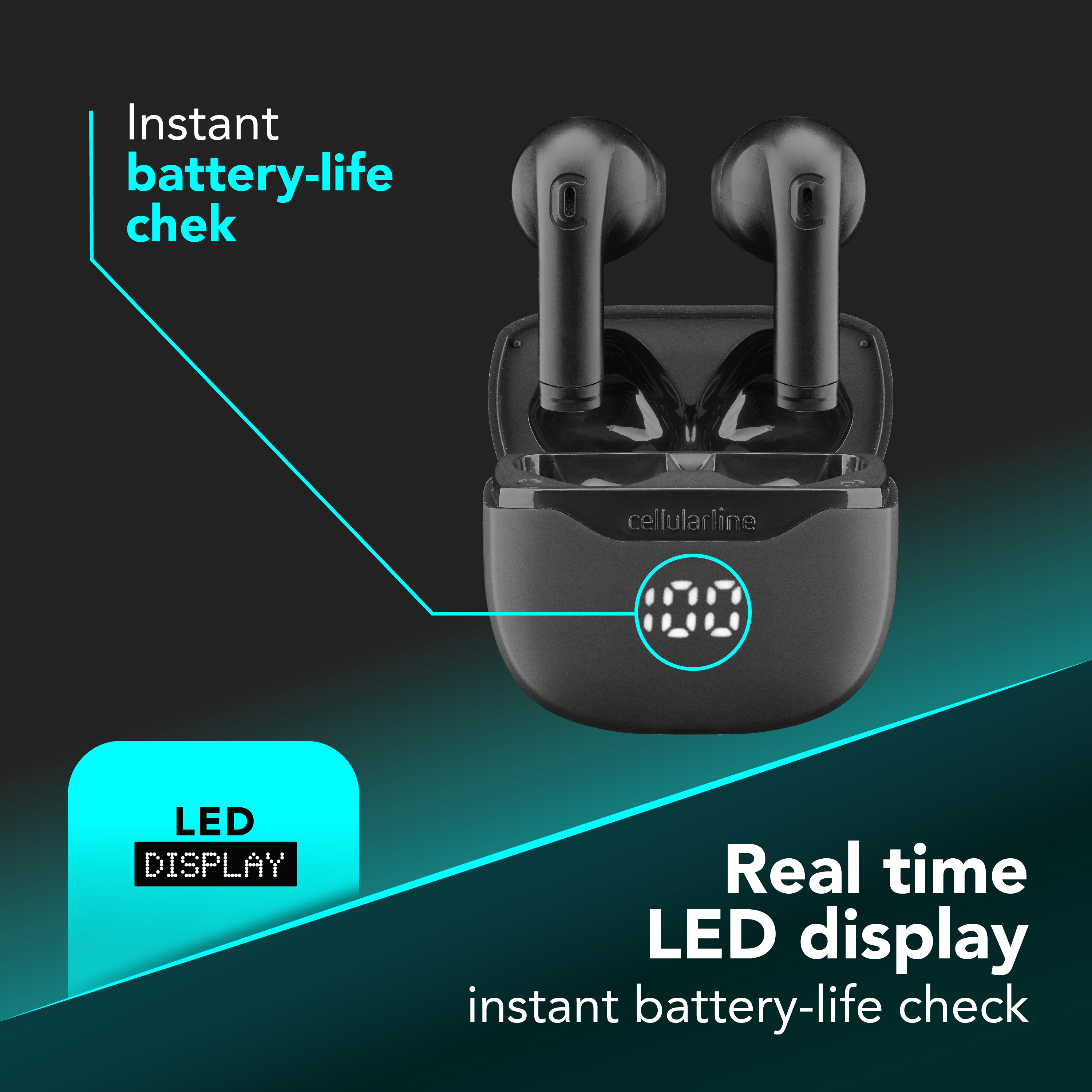 Cellularline Core Auricolare Bluetooth TWS con custodia di ricarica e display led