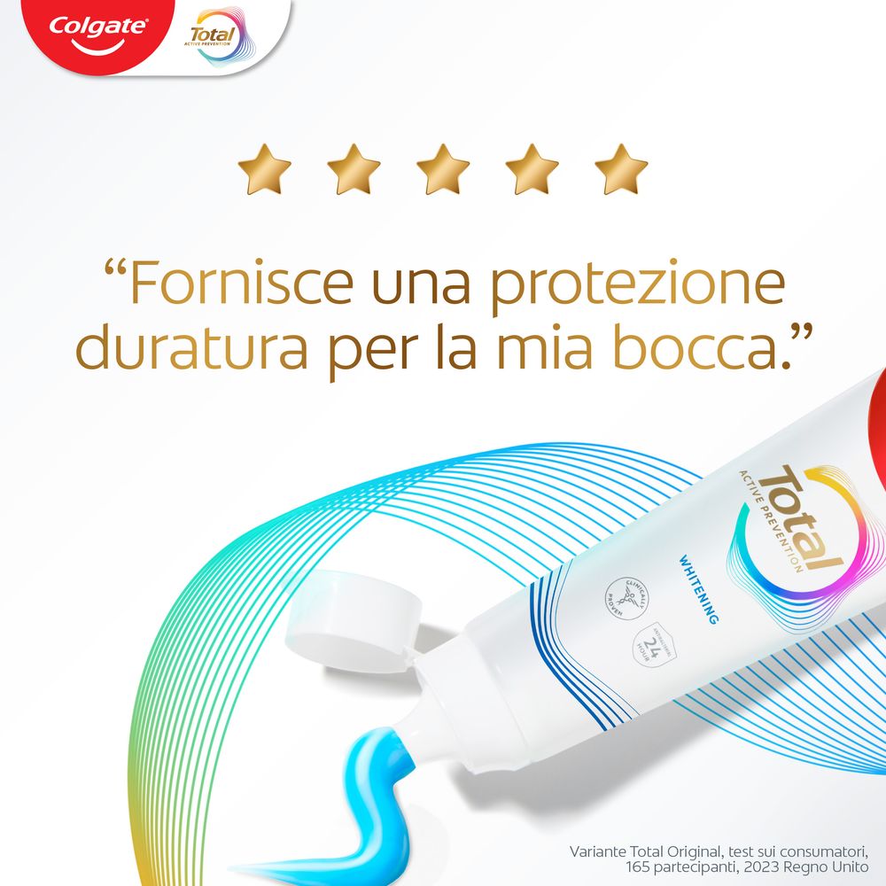 Colgate dentifricio sbiancante Total Whitening 24h di protezione attiva 75 ml