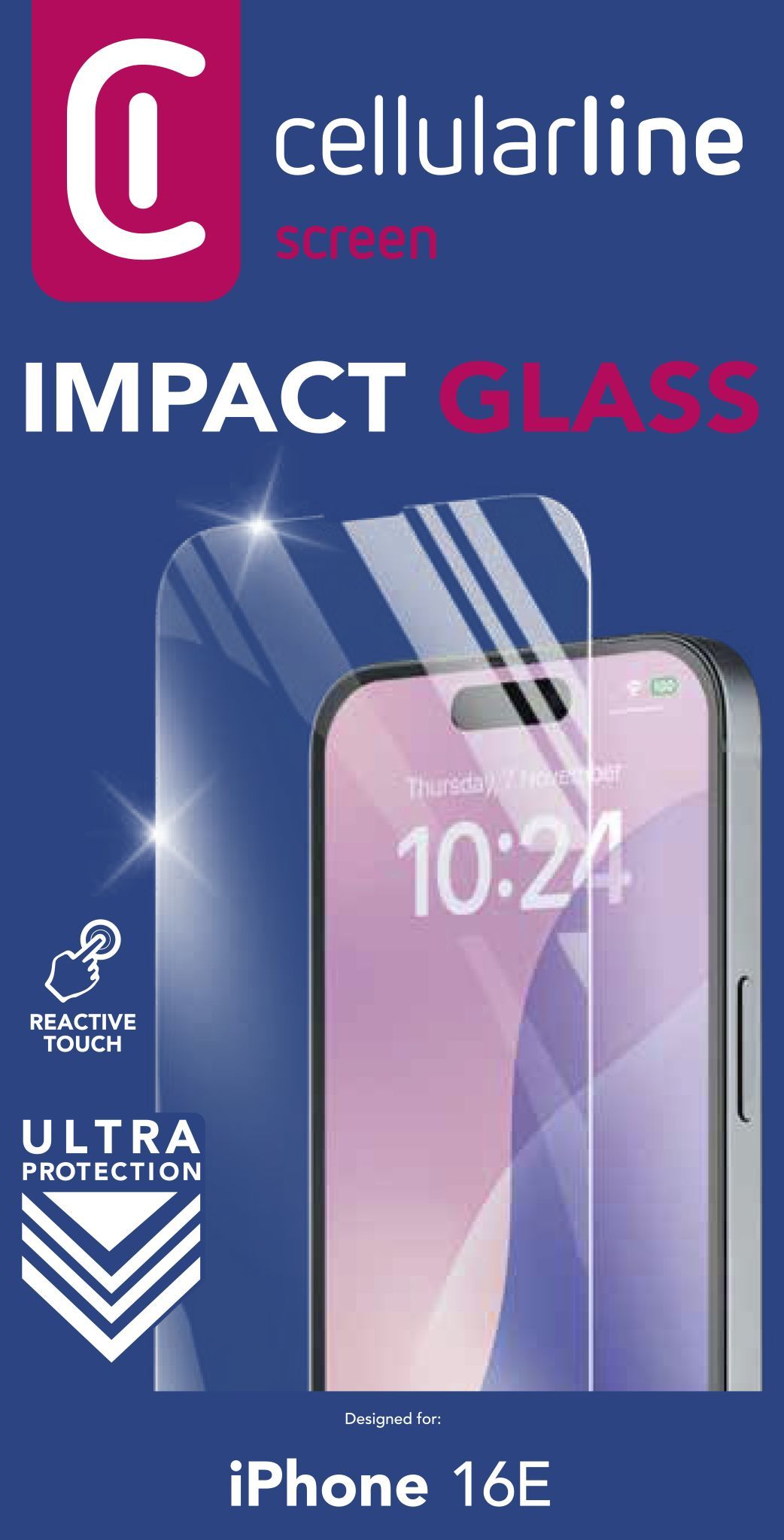 Cellularline Impact Glass - iPhone 16e Vetro temperato sottile, resistente e super sensibile