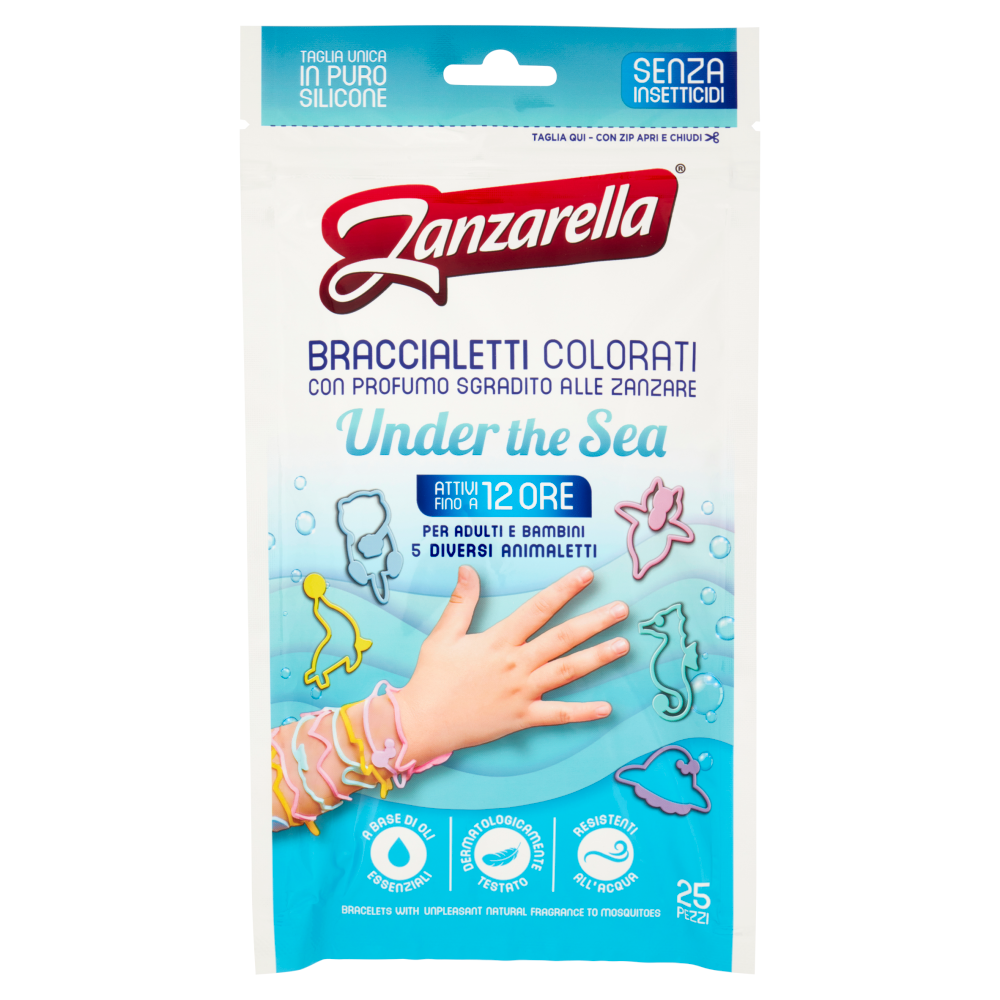 Zanzarella Braccialetti Colorati con Profumo Sgradito alla Zanzare Under the Sea 25 pz