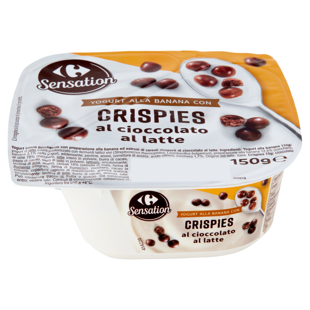 Carrefour Sensation Yogurt alla Banana con Crispies al cioccolato al latte 150 g
