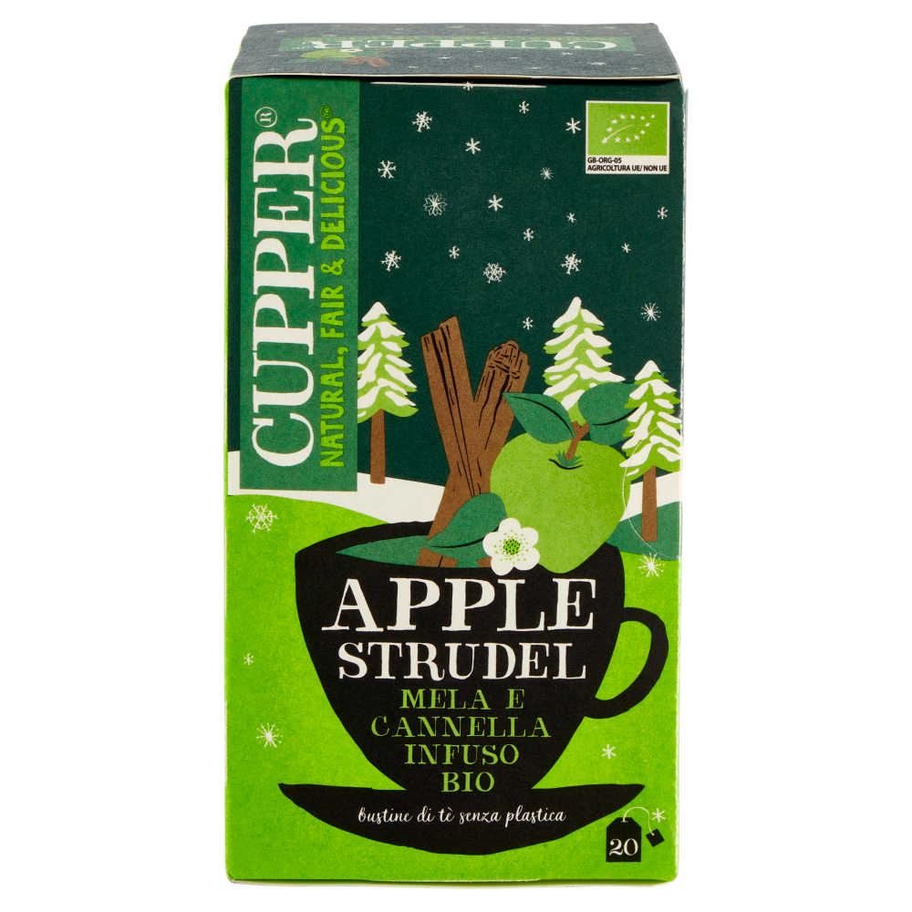 CUPPER Infuso Biologico Apple Strudel, Tisana Natalizia con Mela e Cannella, 20 Bustine 50 g