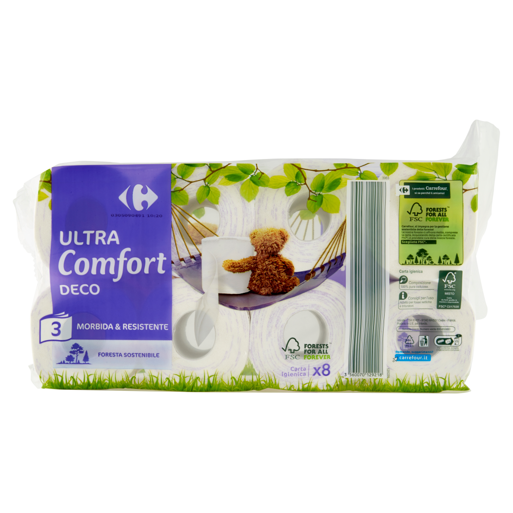 Carrefour Ultra Comfort Deco 3 veli Carta igienica 8 rotoli