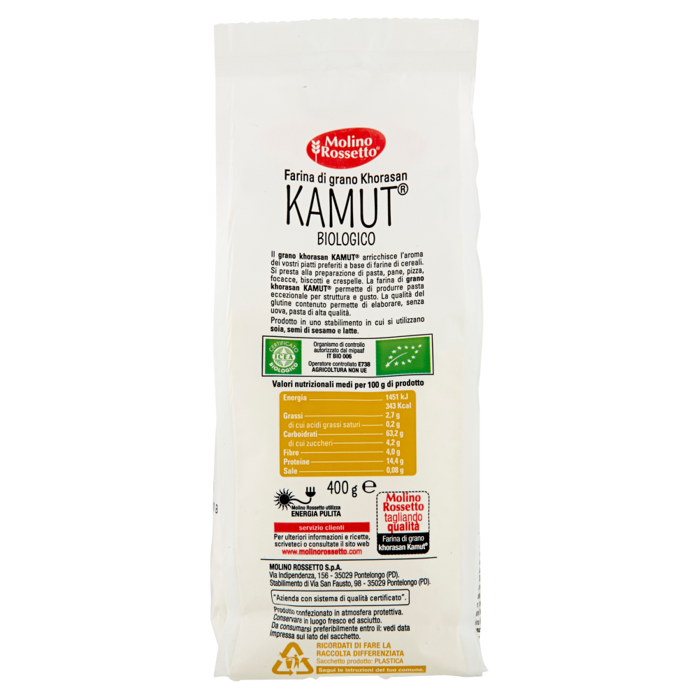Molino Rossetto Farine Speciali Farina di Grano Khorasan Kamut Biologico 400 g