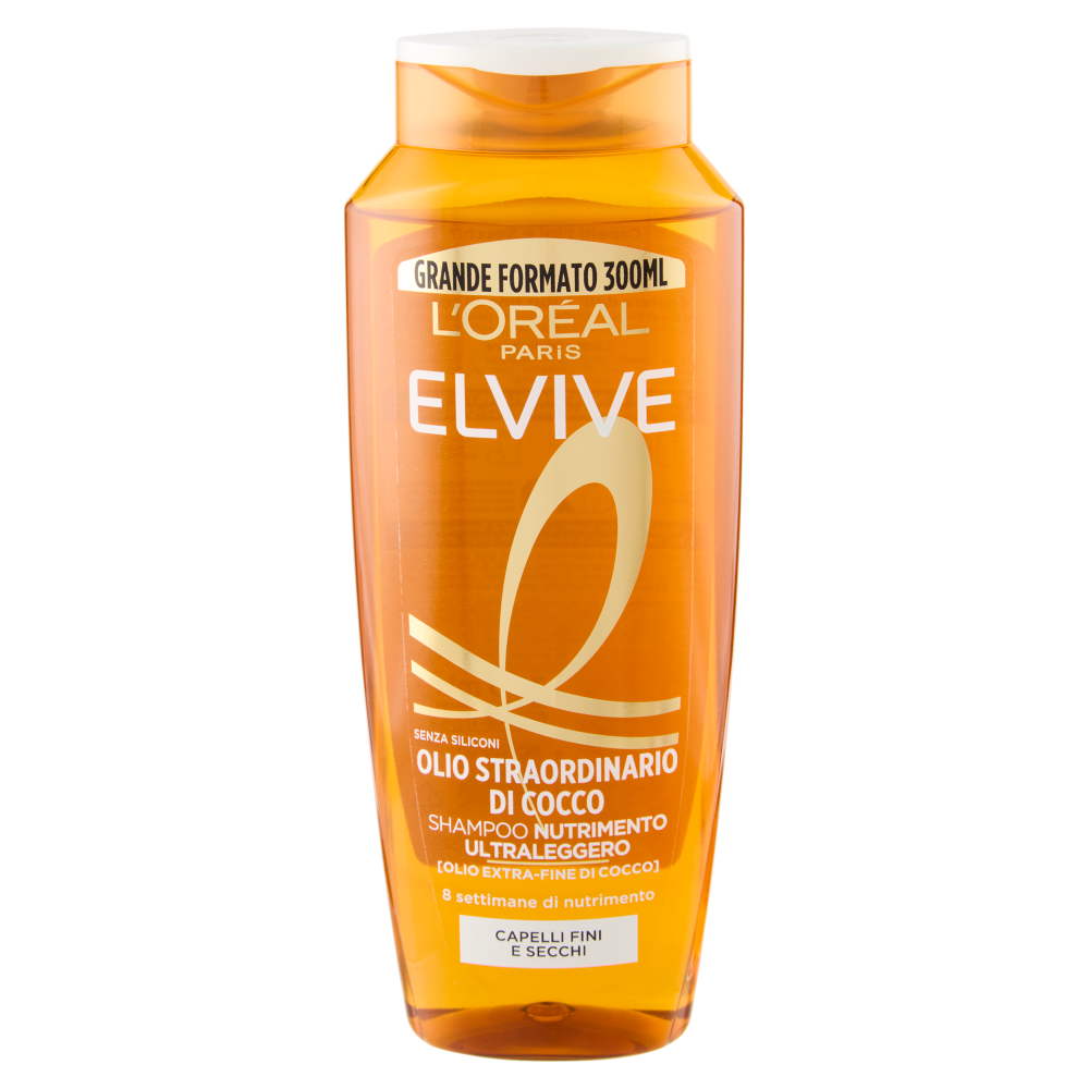 Elvive Olio Straordinario di Cocco Shampoo Nutrimento, per Capelli Fini e Secchi, 300 ml