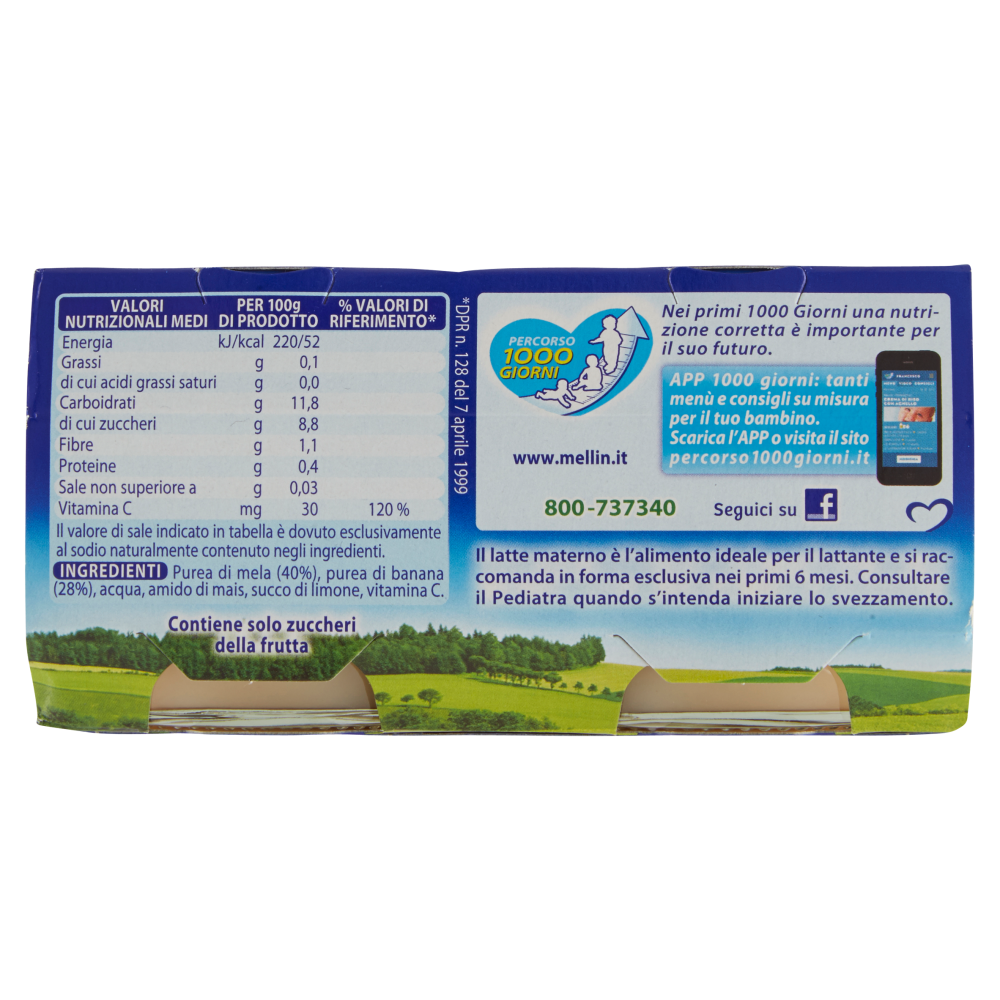 Mellin Mela Banana 100% Naturale Omogeneizzato 2 x 100 g