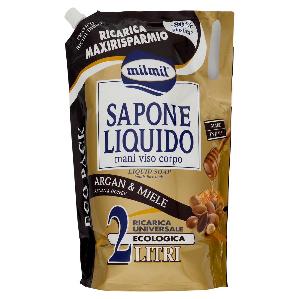 milmil Sapone Liquido Argan & Miele Ricarica Universale Ecologica 2 Litri
