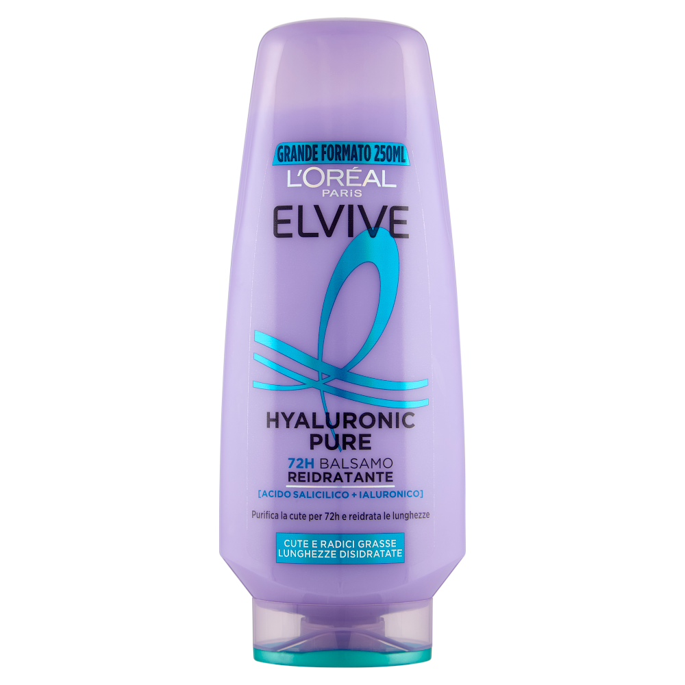 Elvive Hyaluronic Pure 72H Balsamo Reidratante, per Cute e Radici Grasse, 250 ml