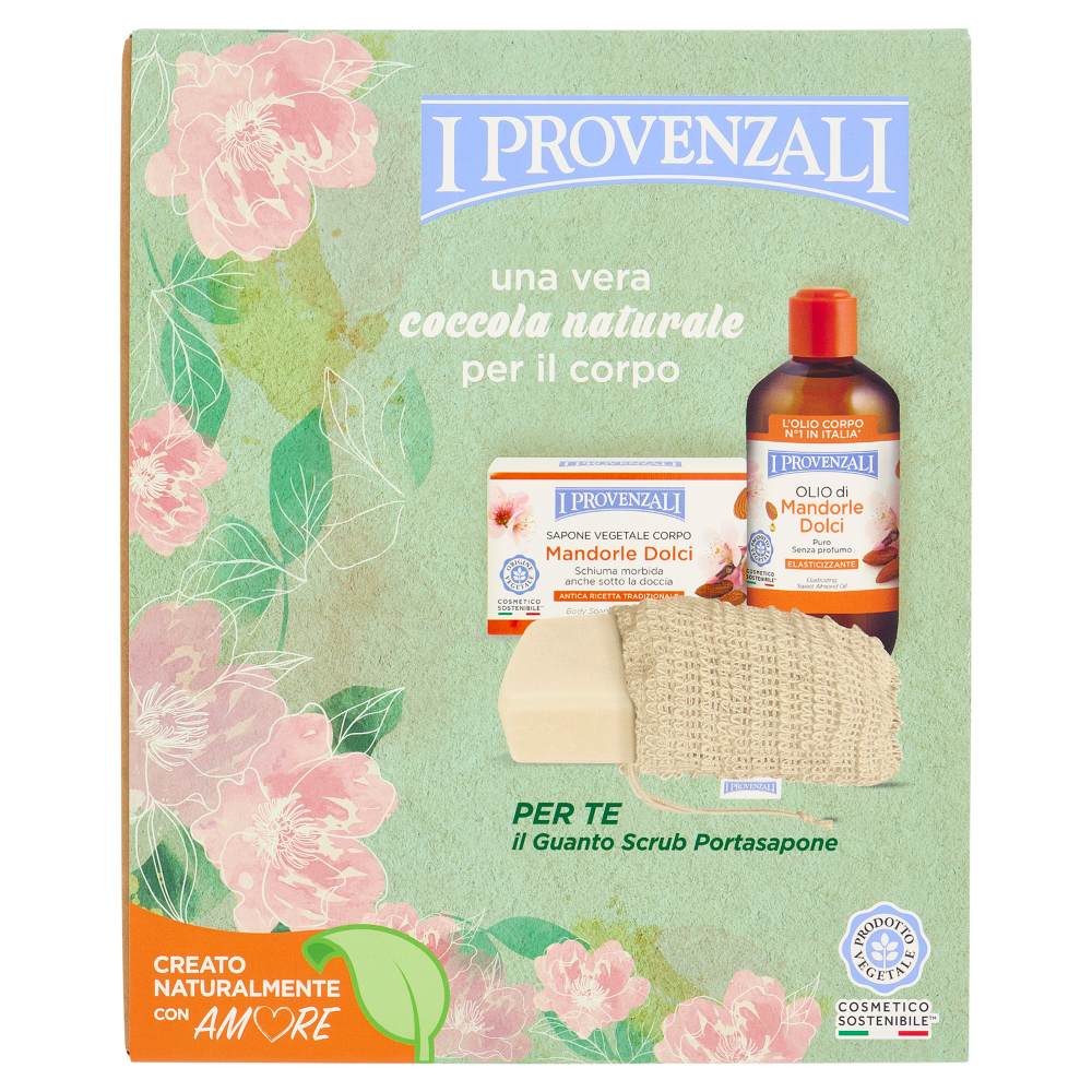 I Provenzali Mandorle Dolci Olio Elasticizzante 250 mL + Sapone Vegetale Corpo 250 g + Guanto Scrub