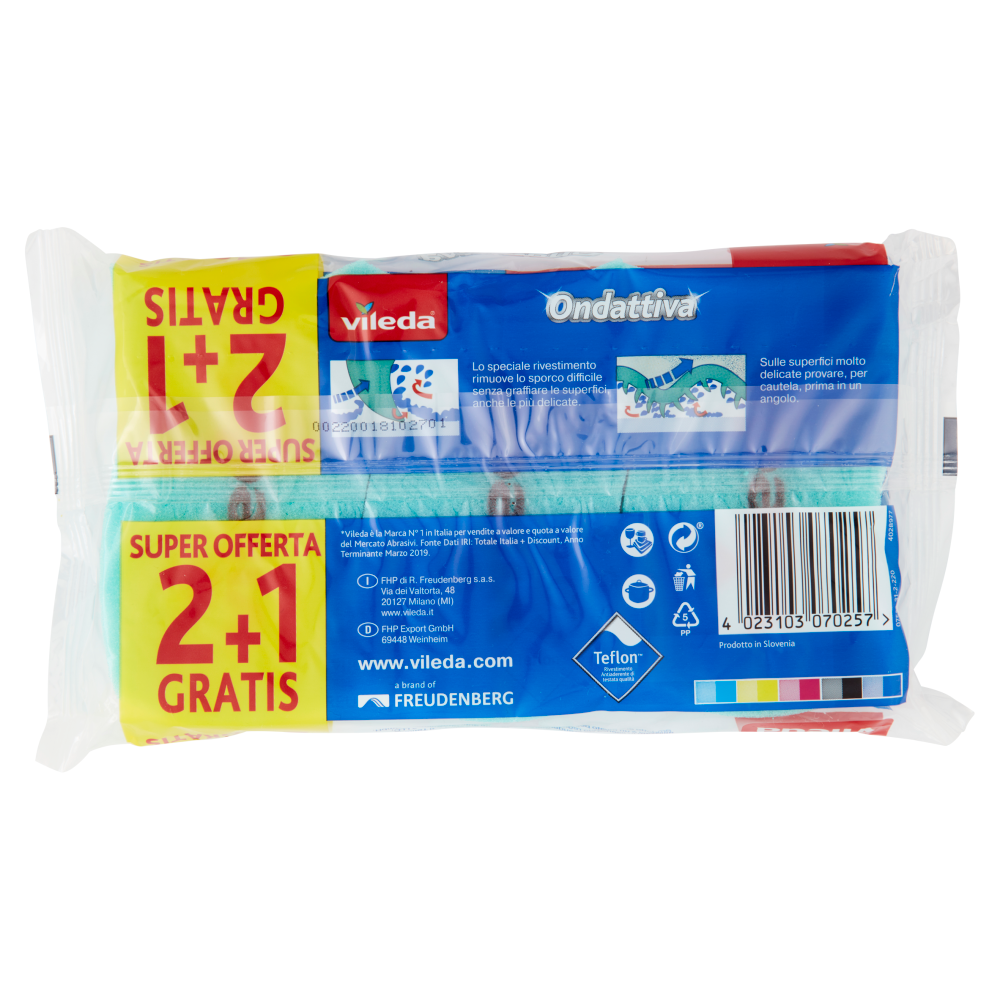 Vileda Ondattiva - spugna abrasiva da cucina, antigraffio. 2+1x