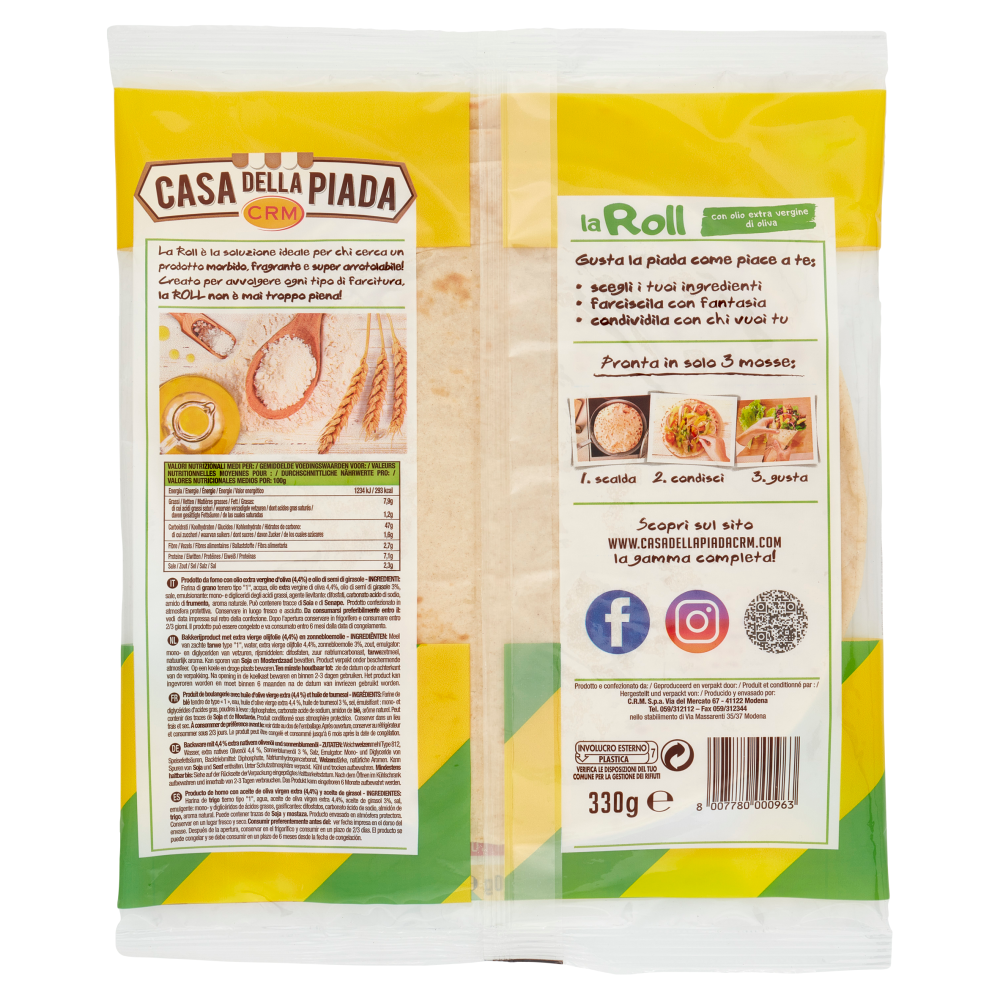 Casa della Piada la Roll con olio extra vergine di oliva 3 Roll 330 g