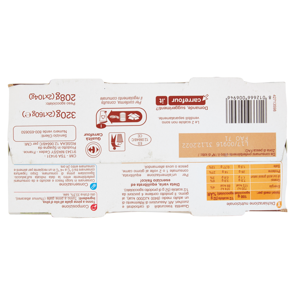 Carrefour Tonno a pinne gialle all'olio d'oliva 2 x 160 g
