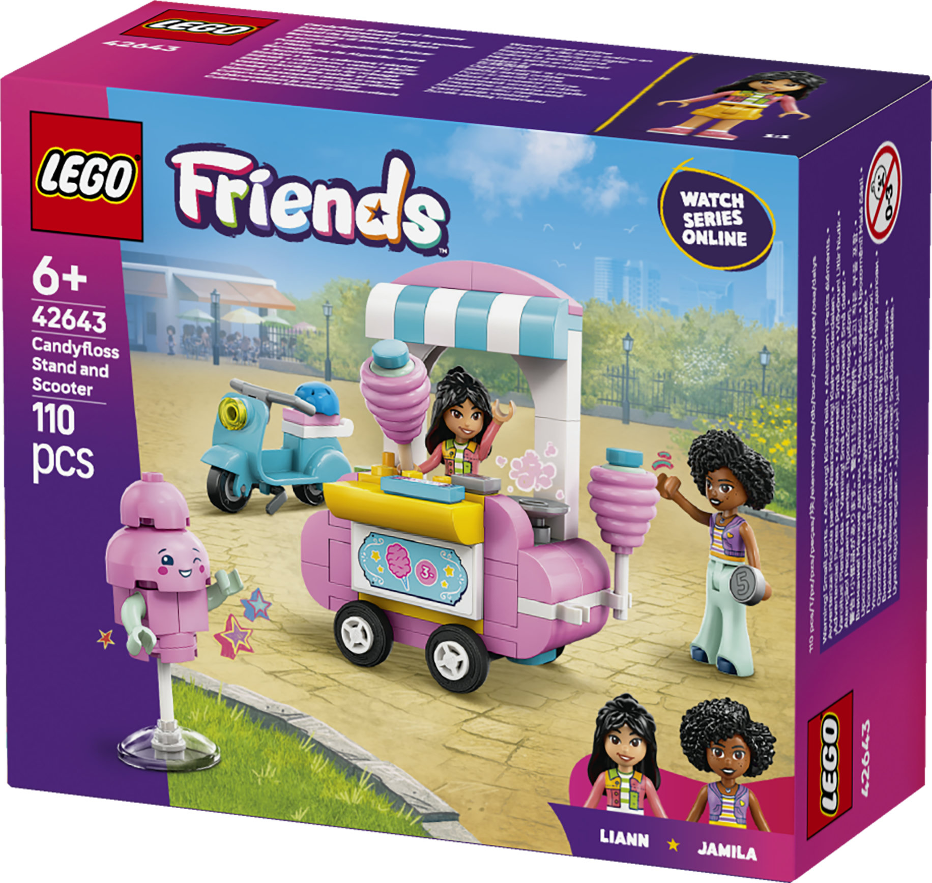 LEGO Friends 42643 Bancarella di Zucchero Filato e Scooter, Giochi di Ruolo Creativi Bambine 6+ con Veicolo e Mini Bamboline