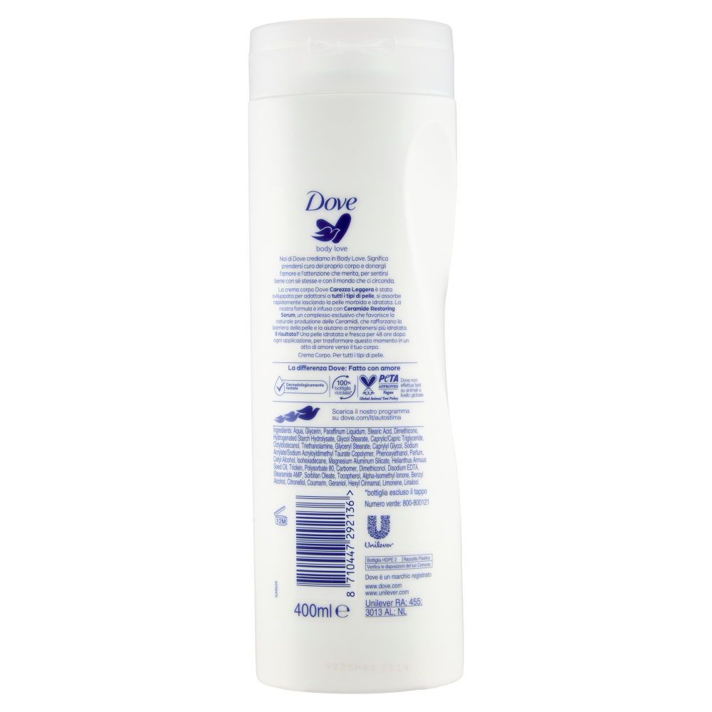 Dove Carezza Leggera Crema Corpo per tutti i tipi di Pelle 400 ml