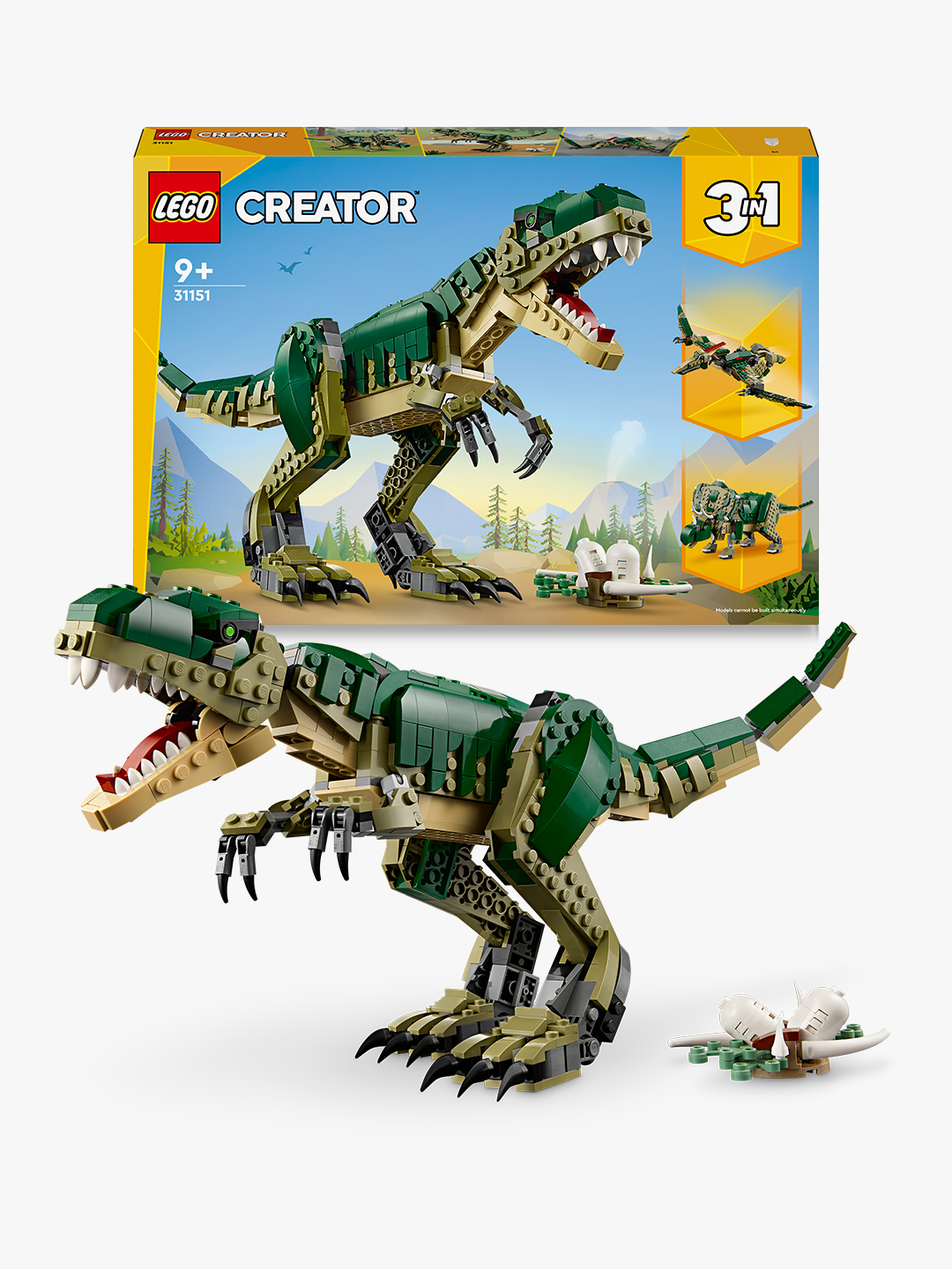 LEGO Creator 3 in 1 31151 T. Rex, Dinosauro Giocattolo Trasformabile in Triceratopo e Pterodattilo, Giochi per Bambini 9+