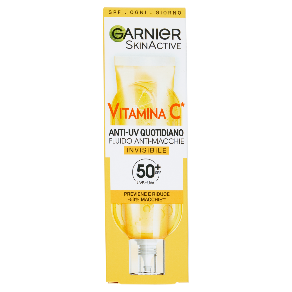 Garnier SkinActive Vitamina C Fluido Anti-UV Anti-Macchie Invisibile SPF 50+, 40 ml