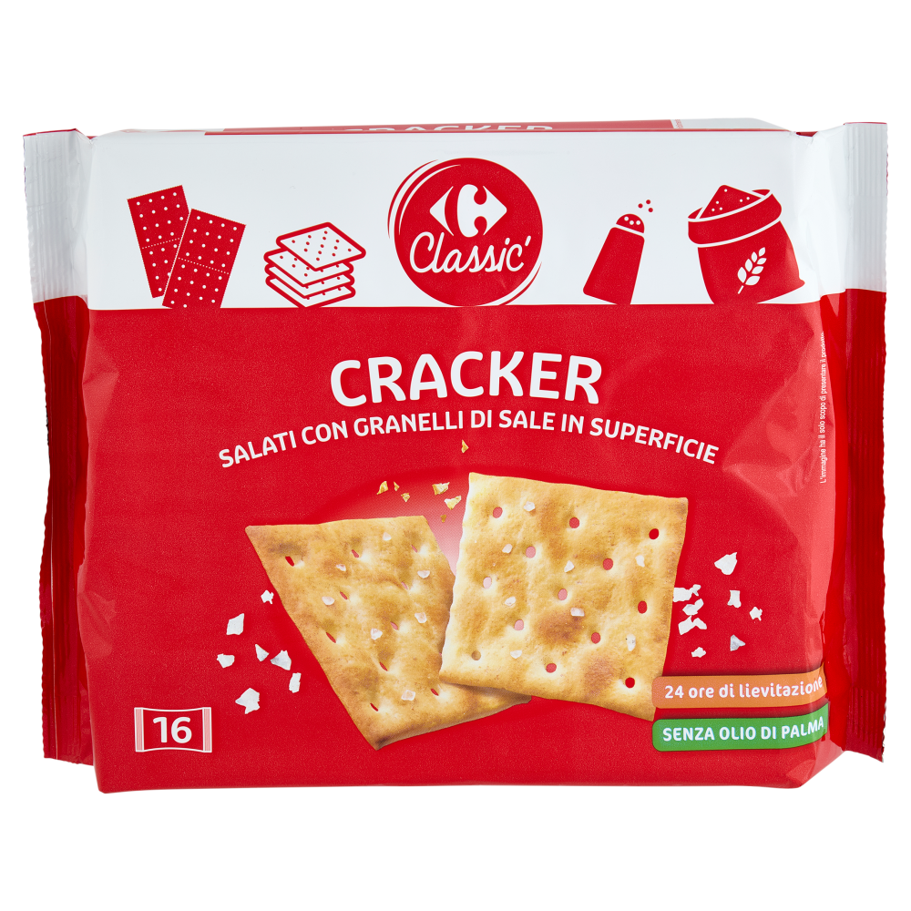 Carrefour Classic Cracker Salati con Granelli di Sale in Superficie 16 x 31,25 g