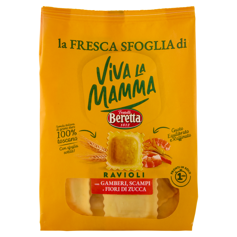 Viva la Mamma la Fresca Sfoglia di Ravioli con Gamberi, Scampi e Fiori di Zucca 200 g