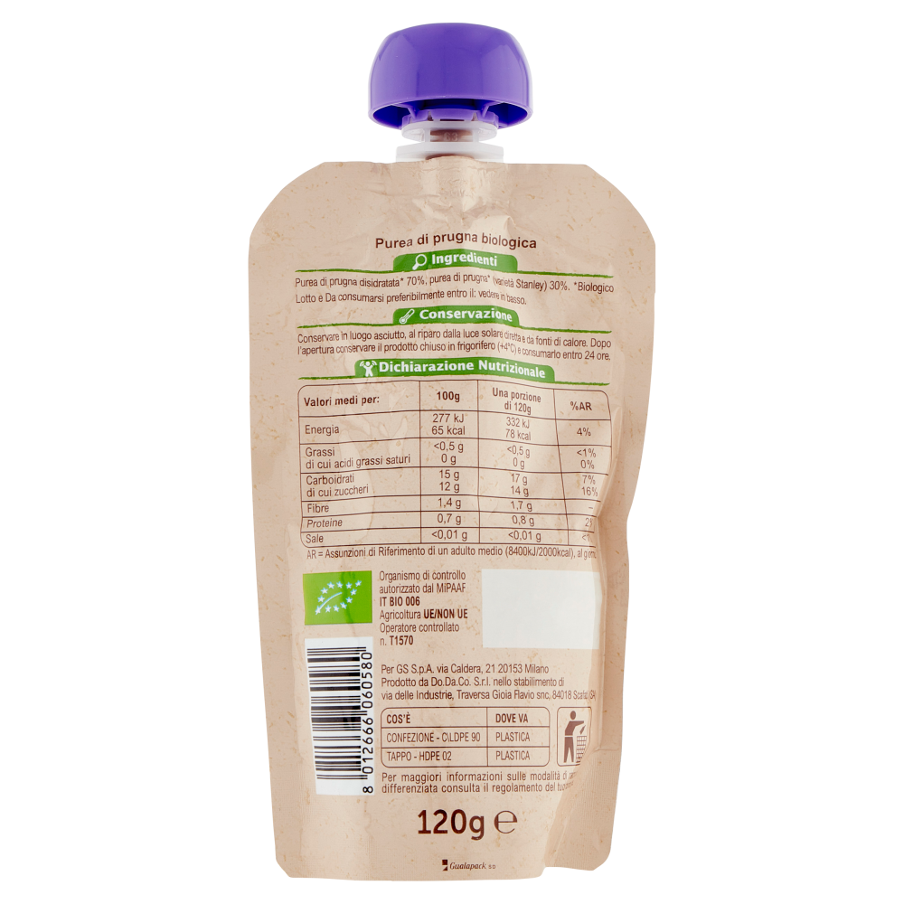 Carrefour Bio Frullato di frutta alla Prugna 120 g