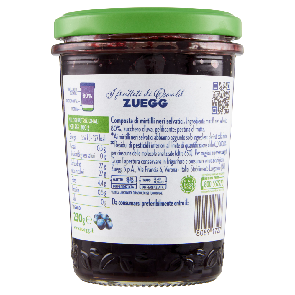 Zuegg I frutteti di Oswald Zuegg Zero Residui 100% da Frutta* Mirtilli Selvatici 230 g