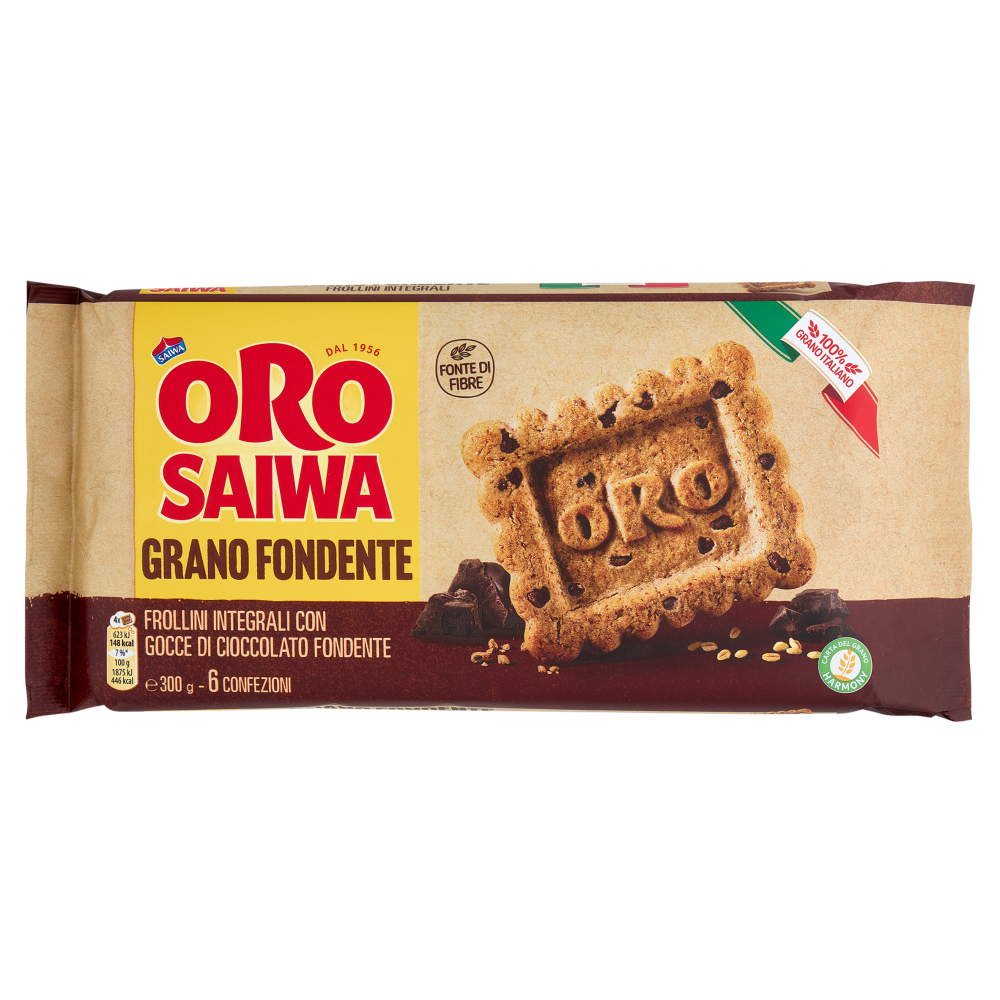 Oro Saiwa Grano Fondente - frollini integrali con gocce di cioccolato fondente - 300g