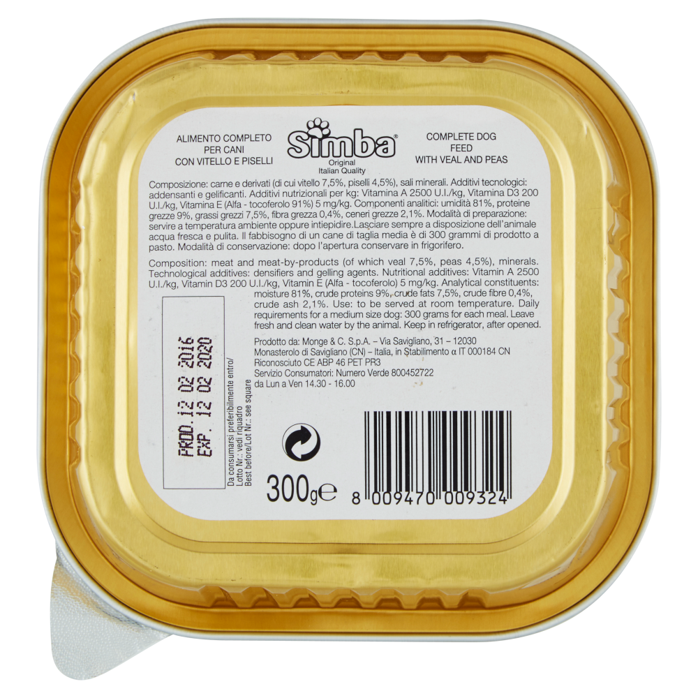 Simba Patè con Vitello e Piselli 300 g